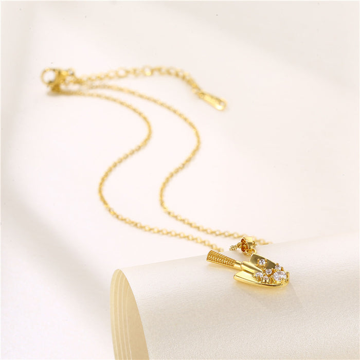 Wholesale spade tool micro inlaid zircon necklace clavicle chain stainless steel JDC-NE-QR001