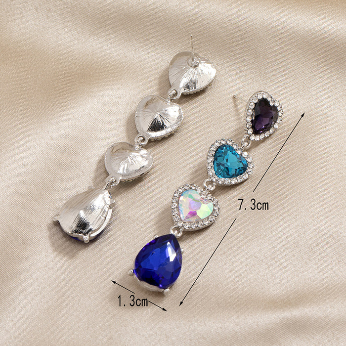 Wholesale earrings alloy glass diamond heart geometry MOQ≥3 JDC-ES-KaiQ050