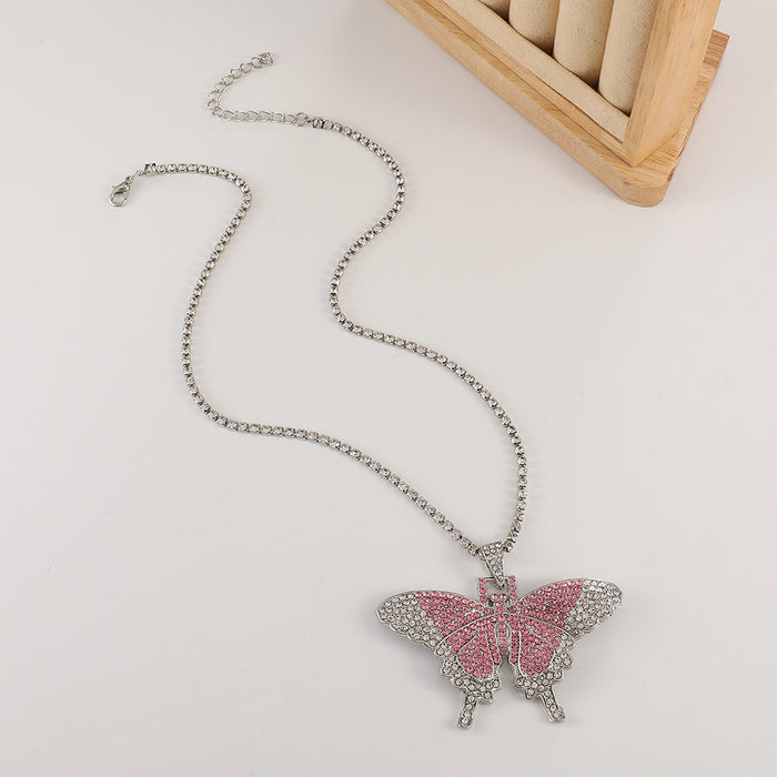 Collar de mariposa cubana de diamante completo al por mayor Collar de mariposa exagerada JDC-Ne-D048