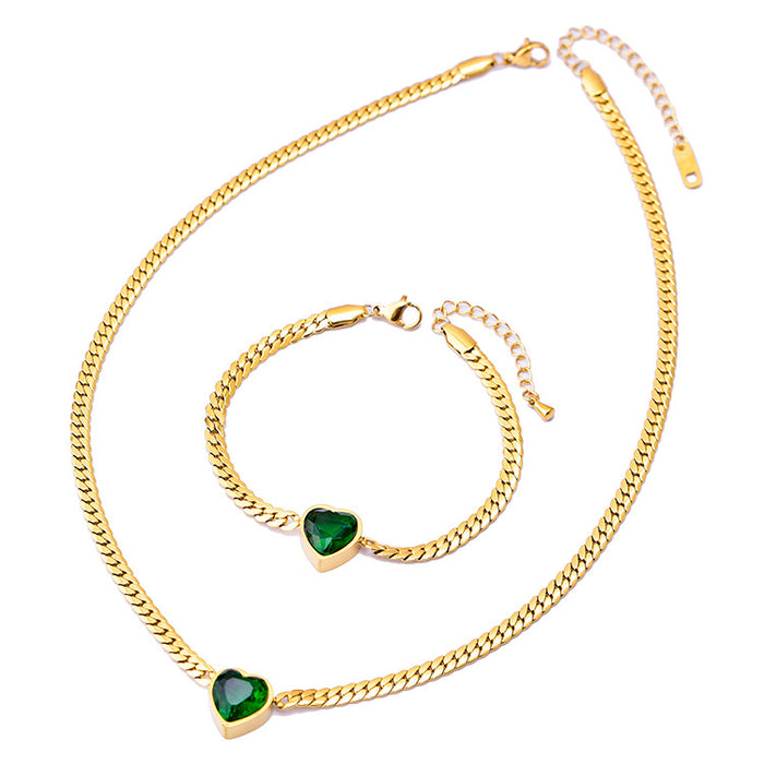 Wholesale Necklaces Titanium Steel Jewelry Set White Zircon Heart JDC-NE-WNS004
