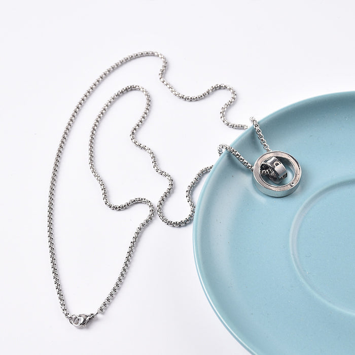 Wholesale Necklaces Titanium Steel Fashion LOVE Double Ring JDC-NE-JiaM002