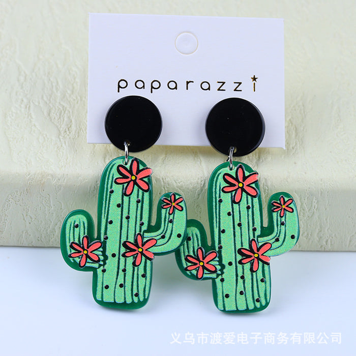 Wholesale earrings acrylic embossed print cactus MQO≥2 JDC-ES-duai037