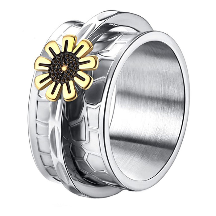 Wholesale Ring Titanium Steel Flower Carving Daisy Decompression Rotation MOQ≥2 JDC-RS-DLN005