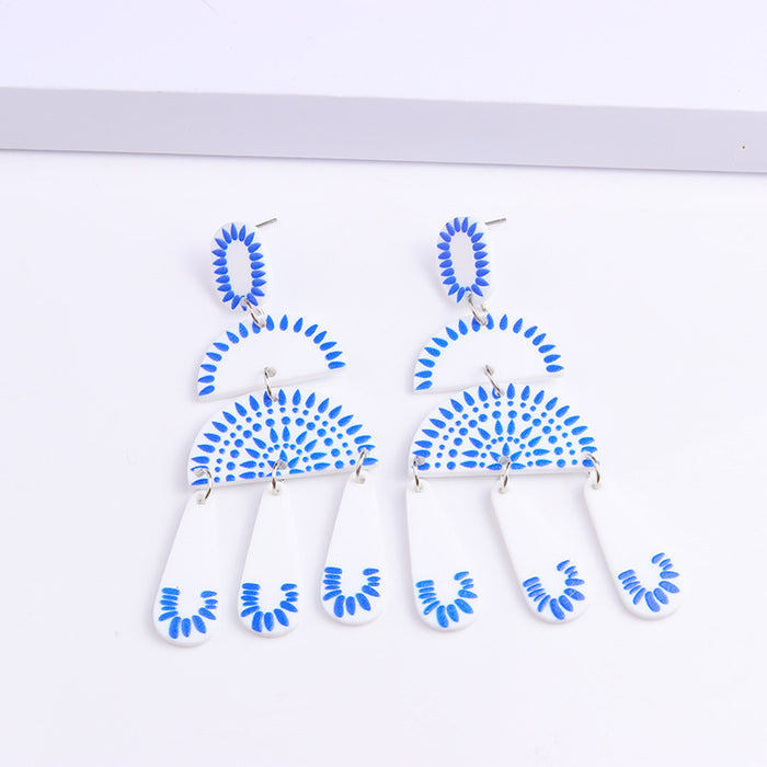 Série de porcelaine bleu et blanche en gros simples boucles d'oreilles en acrylique simples moq ≥2 JDC-ES-DUAI018