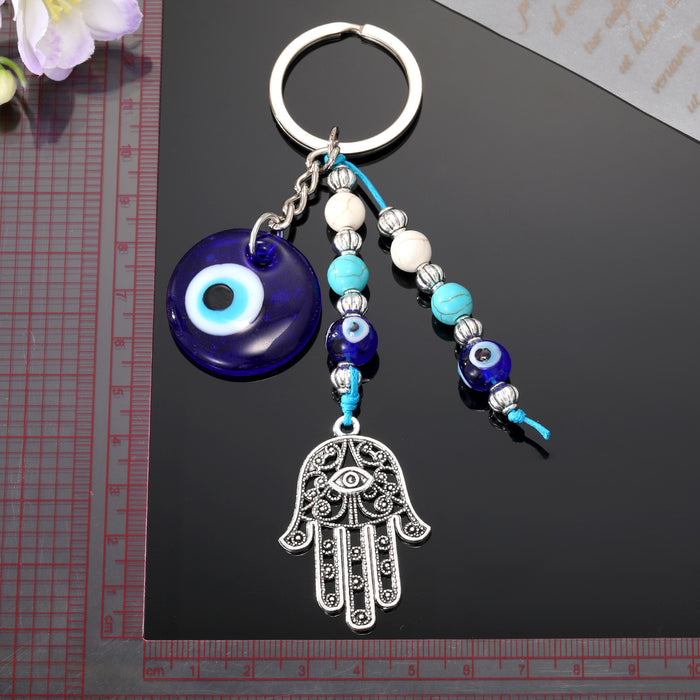 Wholesale Keychains Alloy Glass Blue Devil's Eye Fatima Palm MOQ≥6 JDC-KC-JueJ011