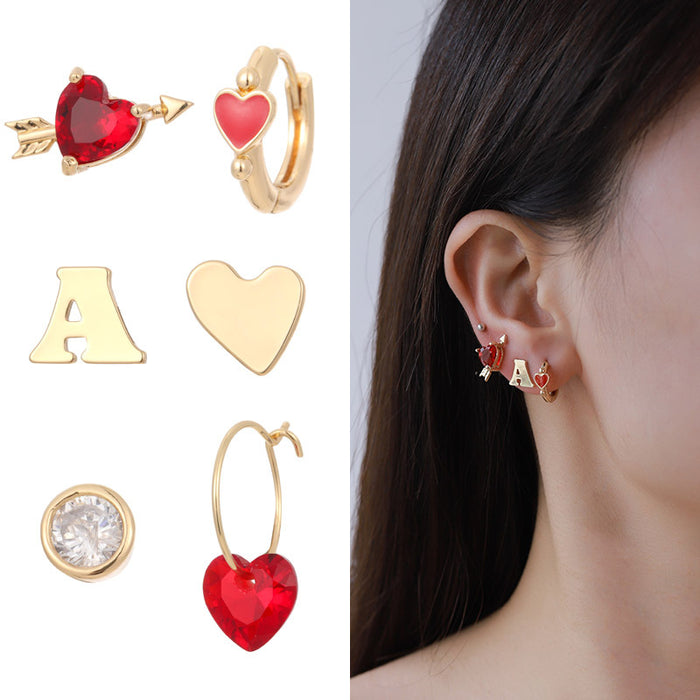 Wholesale Earrings Synthetic Crystal Pink Heart Set Combination JDC-ES-KenJ015