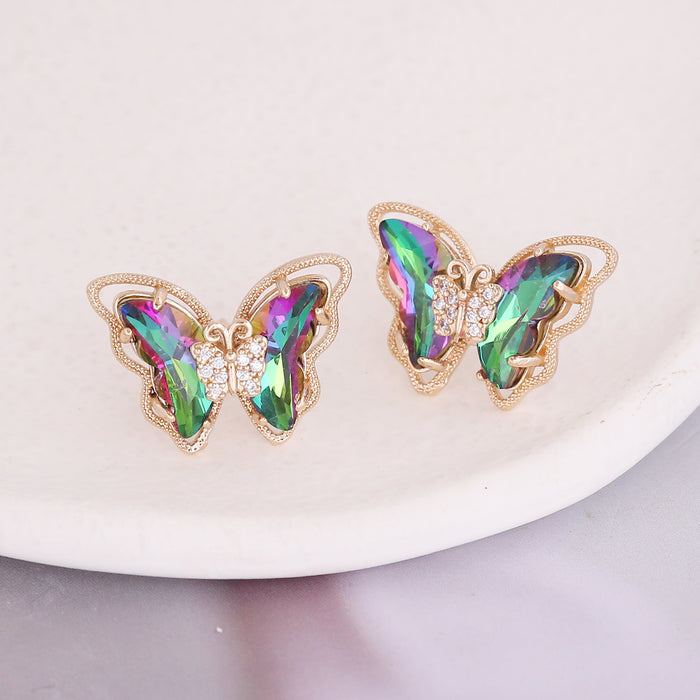 Wholesale 925 Silver Needle Glass Copper Gradient Butterfly Stud Earrings JDC-ES-Bingm016