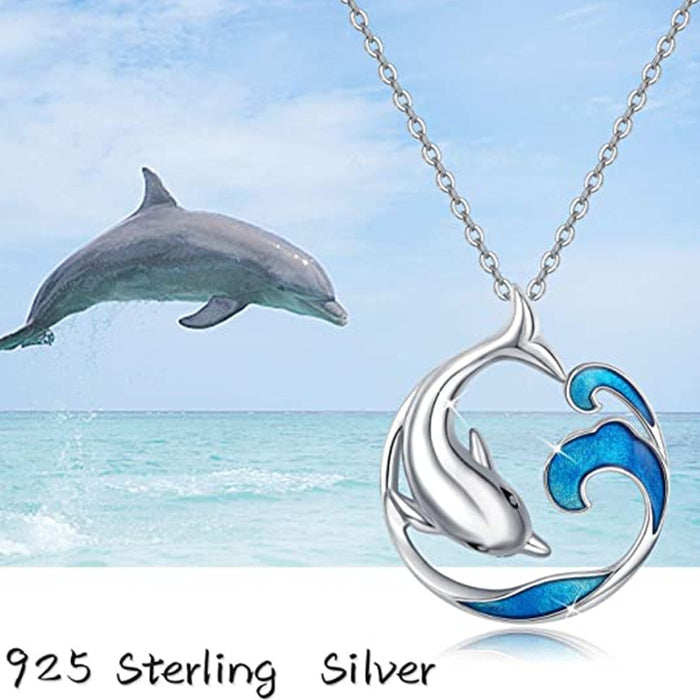Wholesale personality simple dolphin wave pendant necklace MOQ≥2 JDC-NE-zhuyue001