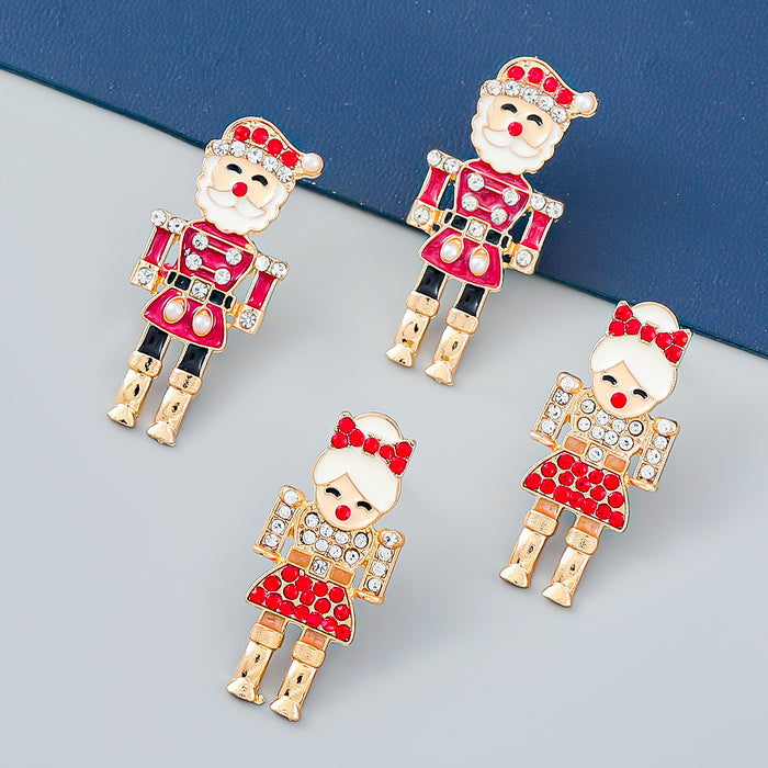 Wholesale Earrings Alloy Enamel Christmas Cute Diamond Stamped Santa Claus JDC-ES-JL1038