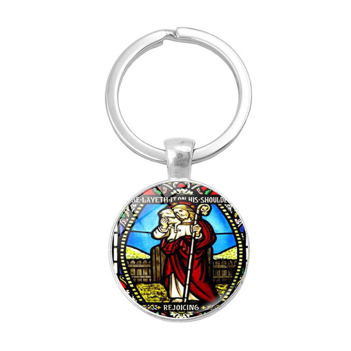 Keychains al por mayor Allada de vidrio Virgen María Jesús JDC-KC-HENGX018