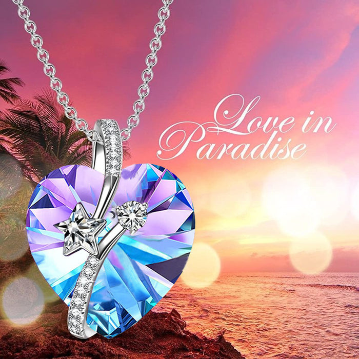 Wholesale Alloy Women Purple Heart Crystal Pendant Necklace MOQ≥2 JDC-NE-XunO025