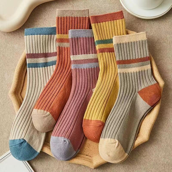 Wholesale of 10pcs Solid Color Teddy Bear Striped Sports Cotton Mid Length Socks JDC-SK-Miqi005