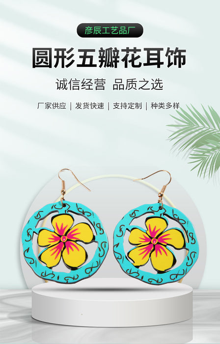 Wholesale Earrings Acrylic Round Hollow Five Petals Flowers JDC-ES-YanC008