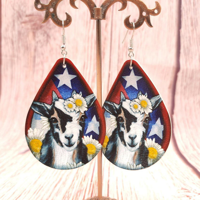 Wholesale 4th of July Independence Day Earrings Red White Blue Stars Small Daisies Animal Patterns MOQ≥2 JDC-ES-KDL010