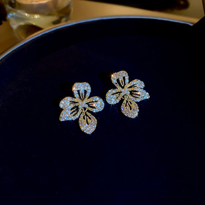 Jewelry WholesaleWholesale genuine gold plated silver needle pearl zircon flower earrings JDC-ES-BY197 Earrings 宝钰 %variant_option1% %variant_option2% %variant_option3%  Factory Price JoyasDeChina Joyas De China