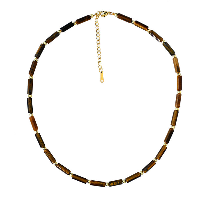 Wholesale Necklace Tiger Eye Stone Vintage Handmade Beaded Metal Clavicle Chain JDC-NE-YouF012