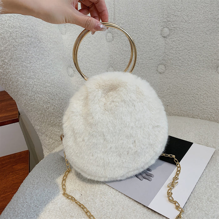Wholesale Shoulder Bags Plush Metal Round Bag Tote JDC-SD-Minghao004