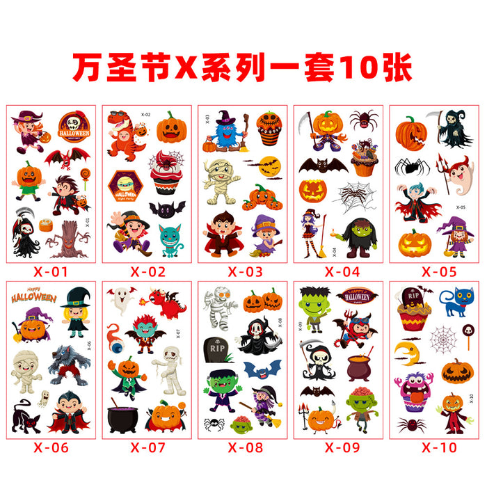 Wholesale Stickers Halloween Kids Cartoon Tattoo Stickers Waterproof Set of 10 Pieces JDC-ST-RenYi001