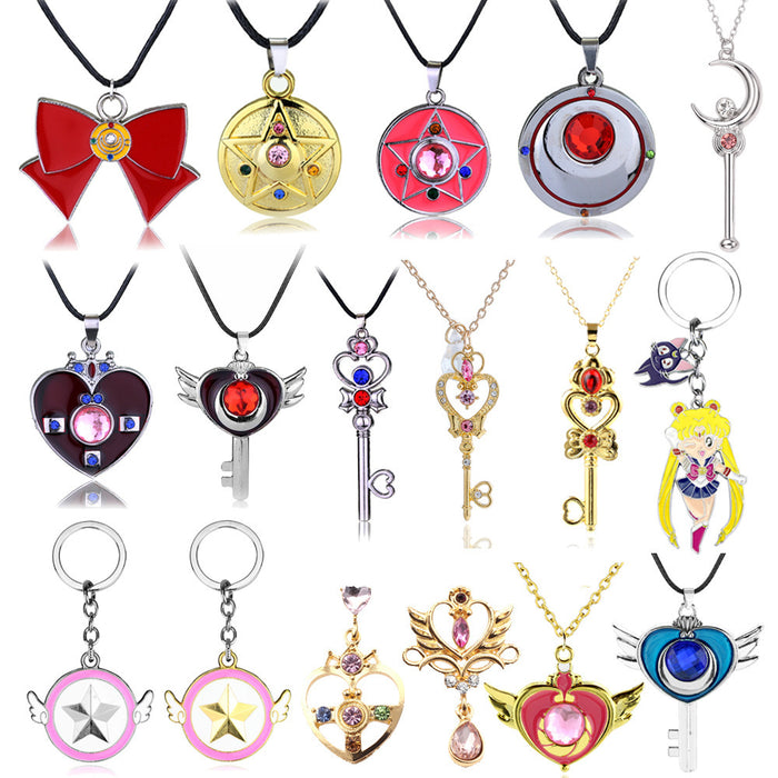 Wholesale Necklace Alloy Anime Magic Scepter Heart Shaped Key Keychains Set MOQ≥2 JDC-NE-ZhuoX007