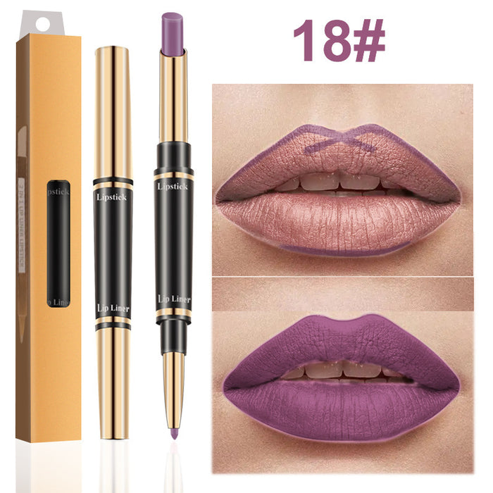 Wholesale double-ended lipstick pen waterproof non-removing makeup and color development thin tube lipstick lip liner JDC-MK-MTeng004