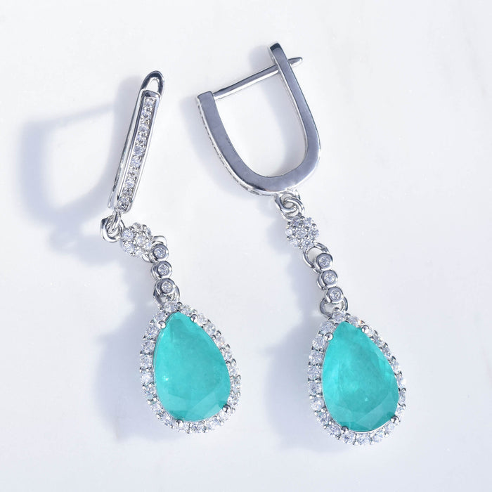 Wholesale Jewelry Set Copper Simulation Natural Paraiba Drop Ring Pendant Necklace Earrings JDC-NE-ZhenR008