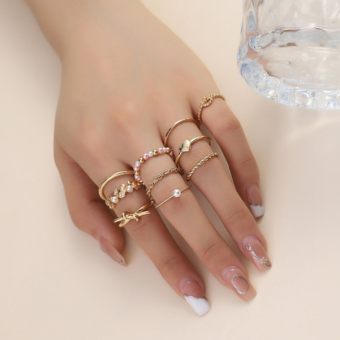 Wholesale Set Ring Imitation Pearl 10 Piece Ring Jewelry JDC-RS-ZhuJ002