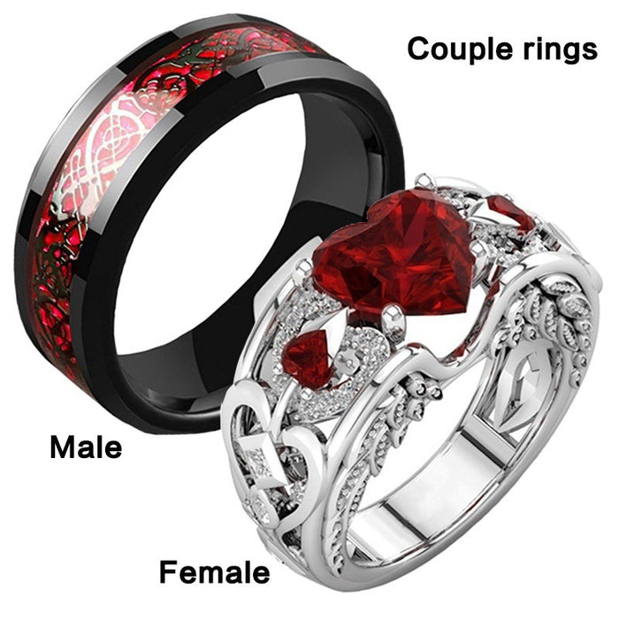 Wholesale Heart Ruby Metal Couple Rings JDC-RS-YinC002