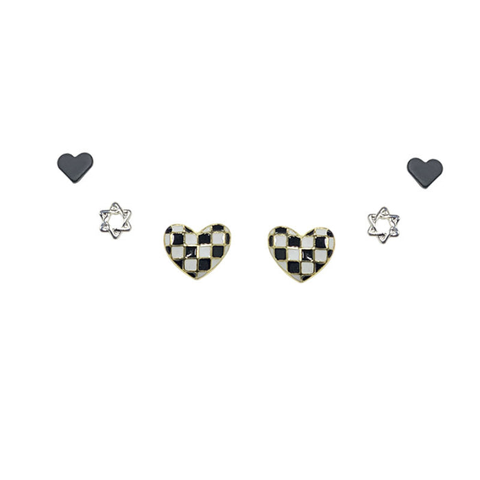 Wholesale Earrings Alloy Checkerboard Heart Stud Earrings Set of 6 JDC-ES-Jingh016
