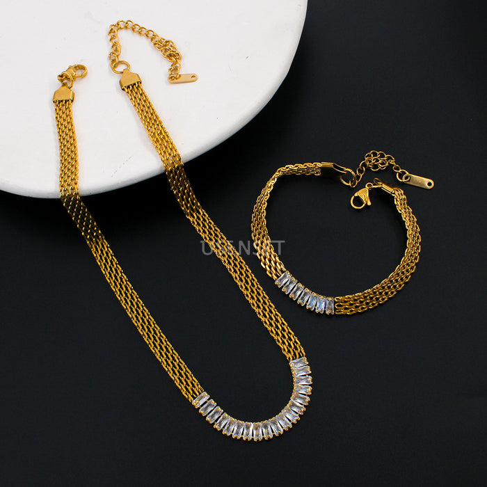 Wholesale Necklaces Titanium Steel Zircon Tennis Chain Splice JDC-NE-YeS001