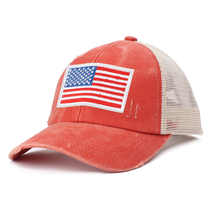 Wholesale 4th of July Ripped Mesh Cap Independence Day American Flag Embroidered Baseball Cap MOQ≥2 JDC-FH-RZhao001