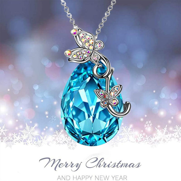 Wholesale alloy butterfly blue water droplet pendant necklace necklace MOQ≥2 JDC-NE-XunO018