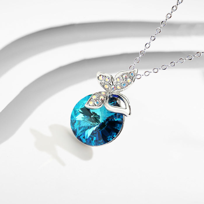 Wholesale temperament blue crystal necklace blue butterfly earrings jewelry set JDC-NE-XunO054