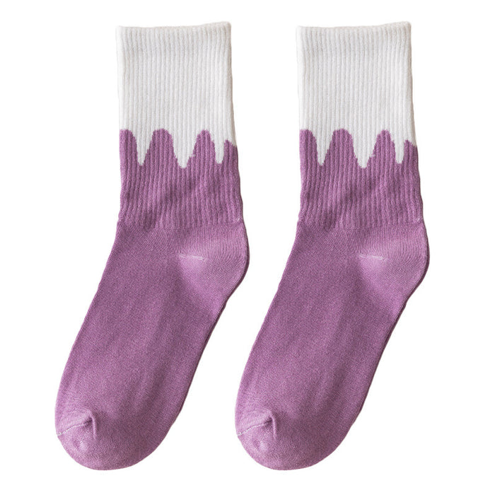 Wholesale Socks Cotton Cream Flowing Contrast Color Spliced MOQ≥2 JDC-SK-JiongJ001