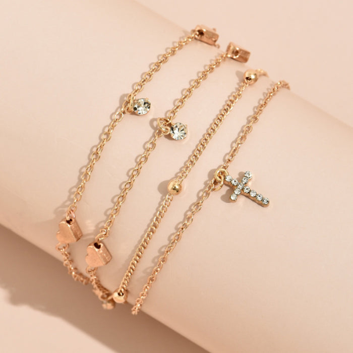 Jewelry WholesaleWholesale Peach Heart Star Moon Diamond Cross Multi-Layer Ankle Chain JDC-AS-YeB038 Anklets 烨贝 %variant_option1% %variant_option2% %variant_option3%  Factory Price JoyasDeChina Joyas De China