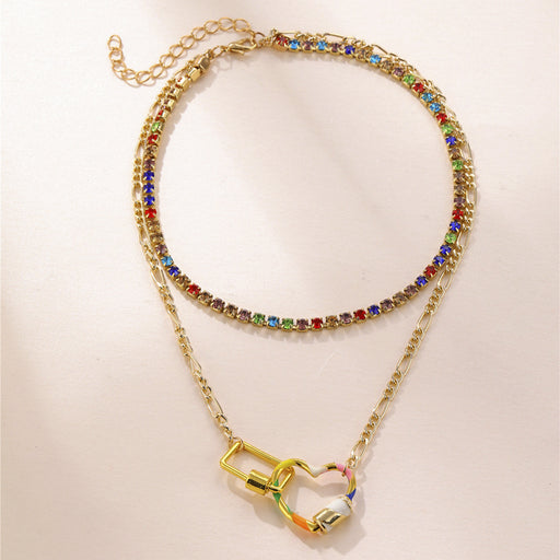 Jewelry WholesaleWholesale Colored Diamond Claw Chain Heart Shaped Metal Necklace JDC-NE-YiD022 Necklaces 宜达 %variant_option1% %variant_option2% %variant_option3%  Factory Price JoyasDeChina Joyas De China