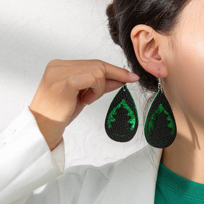 Wholesale Earrings Leather Christmas Double Layer Frosted Glitter MOQ≥2 JDC-ES-TianPi019
