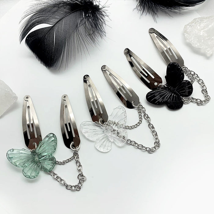 Wholesale Hair Clips Alloy Acrylic Transparent Butterfly Chain MOQ≥2 JDC-HC-MAON008