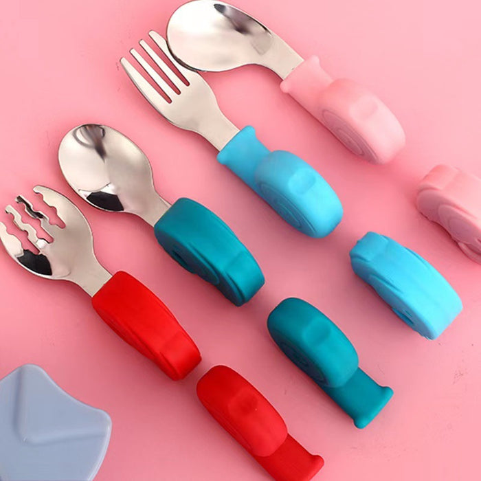 Wholesale Baby Silicone Stainless Steel Spoon Fork Set MOQ≥2 JDC-CC-Beixin003