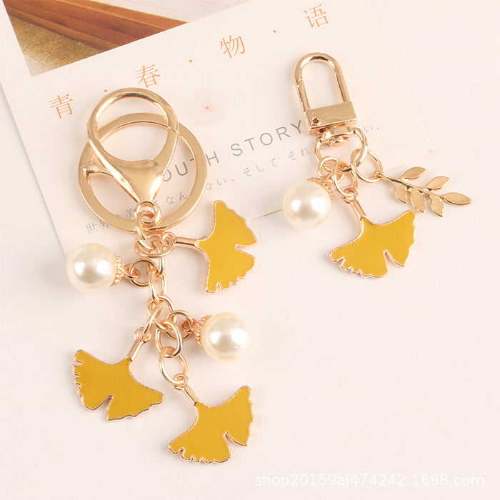 Wholesale Keychains Alloy Pearl Artificial Apricot Leaf JDC-KC-YiHan050