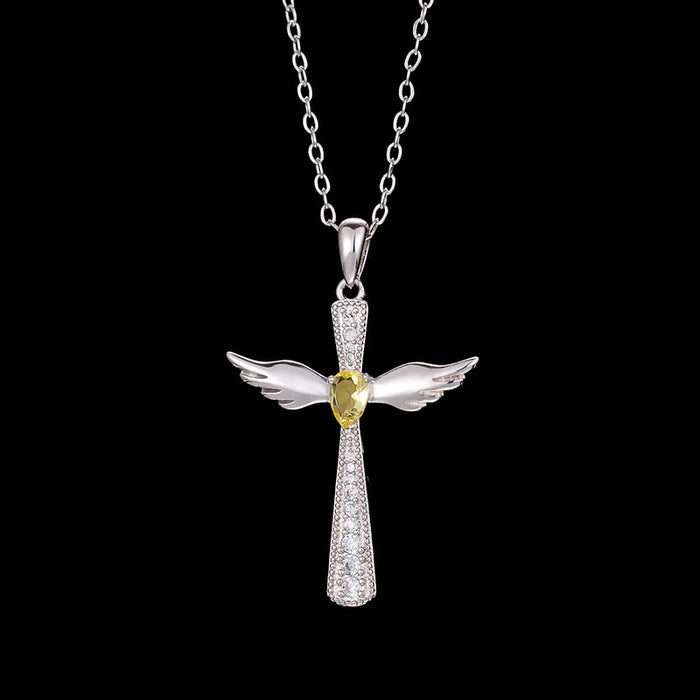 Wholesale Pendant crossing Born in the wings of the stone crossing angel's wings MOQ≥2 JDC-PT-MLJ003