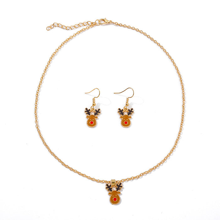 Wholesale Earrings Alloy Enamel Christmas Elk Necklace Set MOQ≥2 JDC-ES-HaoBiao003