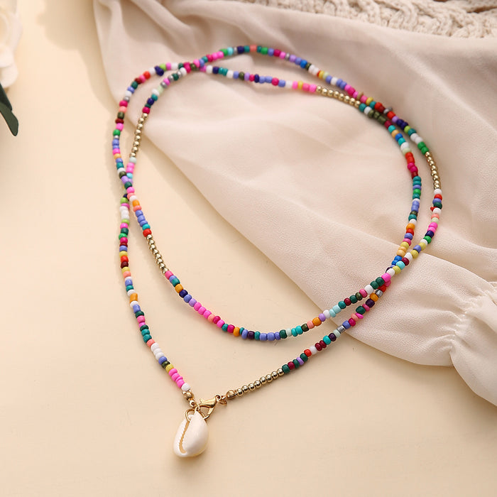 Wholesale Necklace Alloy Colorful Seashell Pendant Necklace MOQ≥2 JDC-NE-SR005