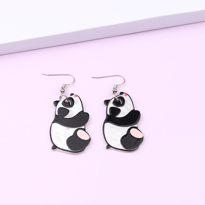 Wholesale Cute Giant Panda Acrylic Embossed Print Stud Earrings JDC-ES-DUAI022