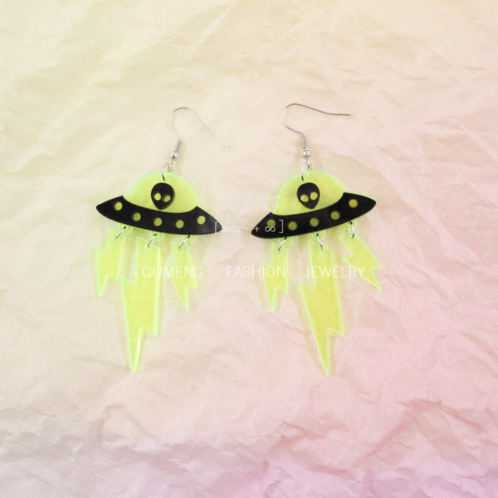 Wholesale Earrings Acrylic Halloween Funny Alien Fluorescent MOQ≥2 JDC-ES-MOSHU031