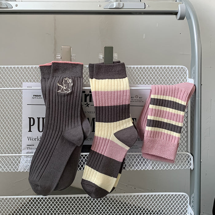 Wholesale Socks Cotton Pink Striped Socks MOQ≥2 JDC-SK-RuiXx005