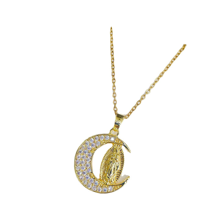 Wholesale Necklaces Titanium Steel Zircon Colored Moon Virgin Mary MOQ≥2 JDC-NE-ShangY028