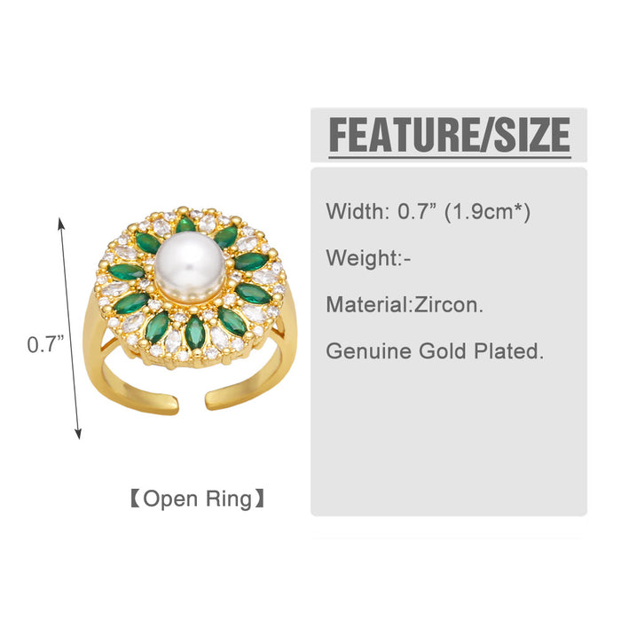 Wholesale Ring Copper Plated 18K Gold Zircon Leaf Adjustable JDC-PREMAS-RS-016