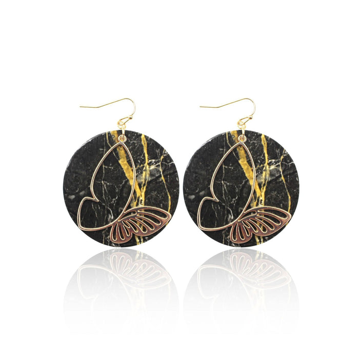 Wholesale Earrings Alloy Butterfly Round Natural Marbling MOQ≥2 JDC-ES-tianpi013