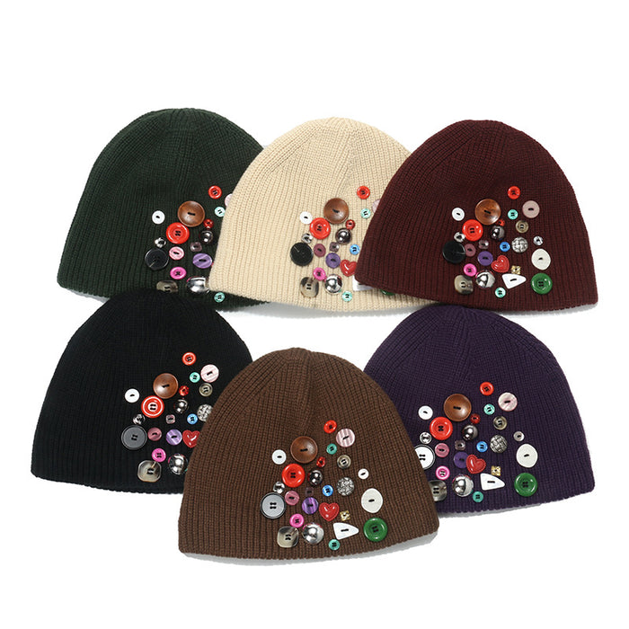 Wholesale Hat Acrylic Personality Button Knitted Hat MOQ≥2 JDC-FH-YuanB013