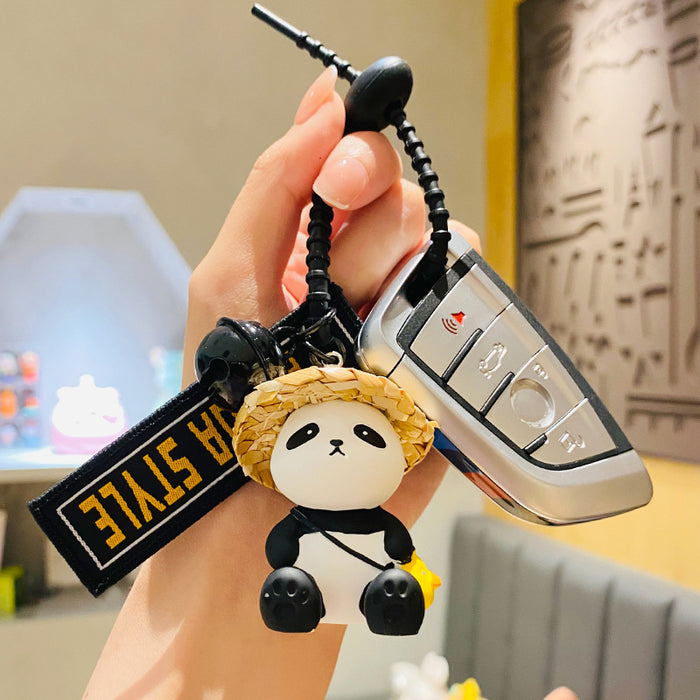 Keychains al por mayor Sombrero de paja Panda Cartoon JDC-KC-HLEI001